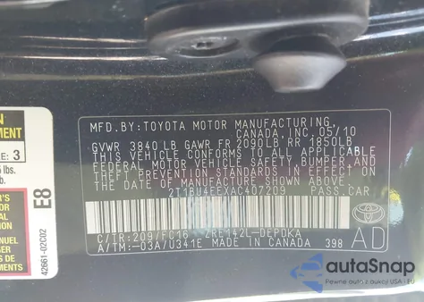 2010 Toyota Corolla Le from USA, damaged, VIN 2T1BU4EEXAC407209